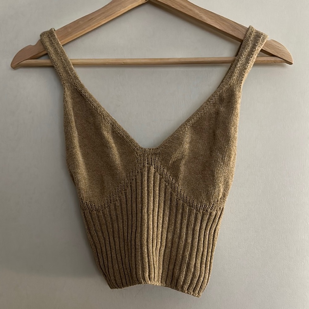 KOTN Tan Knit V-Neck Cop Top